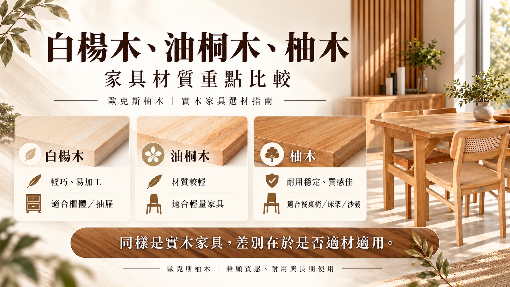 一樣是實木家具，差別在哪？白楊木、油桐木與柚木完整比較｜歐克斯快訊｜家具生活提案｜歐克斯柚木